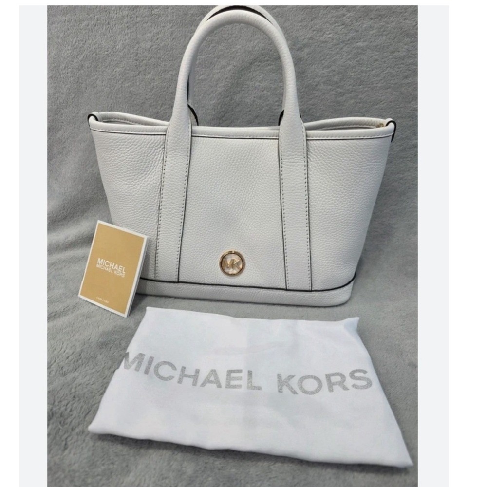 Michael Kors Luisa Medium Satchel Optic White Pebble Leather Handbag 35S3G6RS2L
